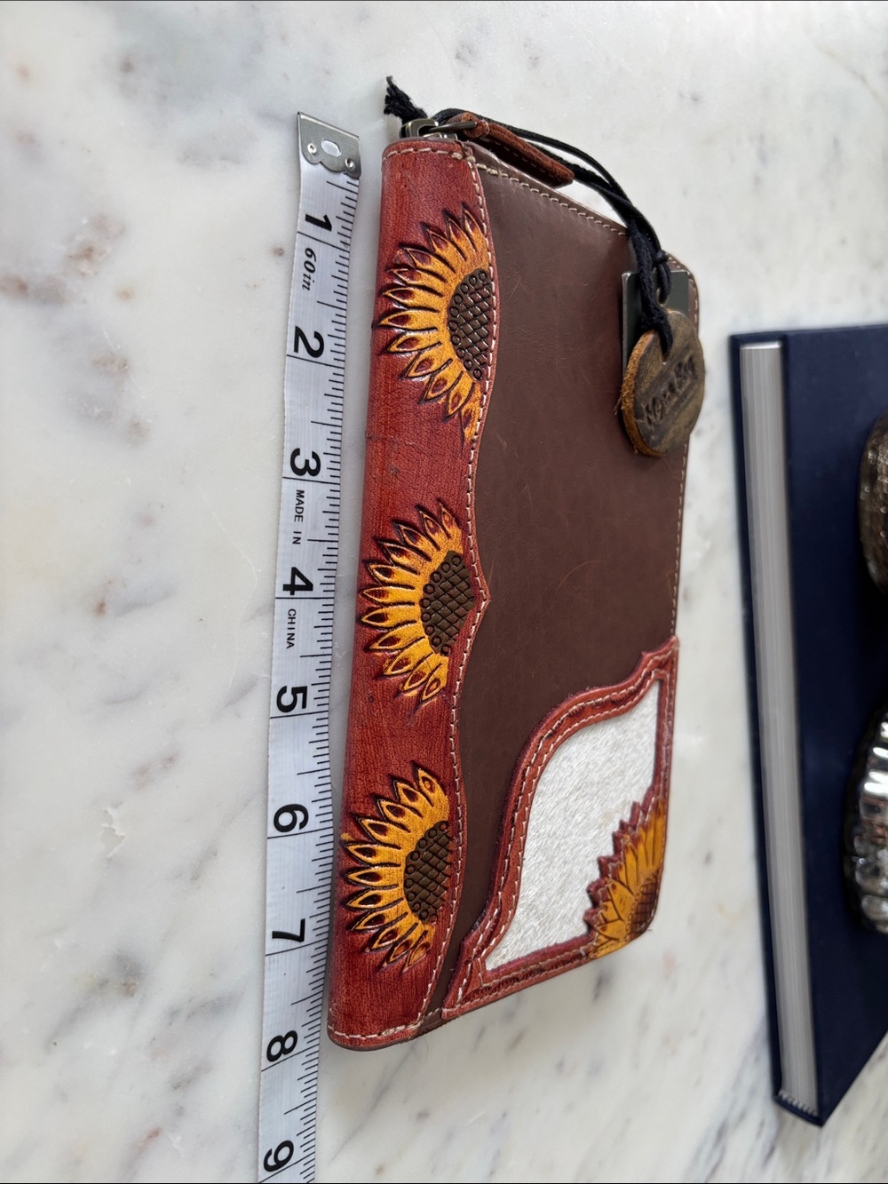 Myra Bag Brown Leather Zip Wallet with Sunflower Appliqué - Picture 7 of 8